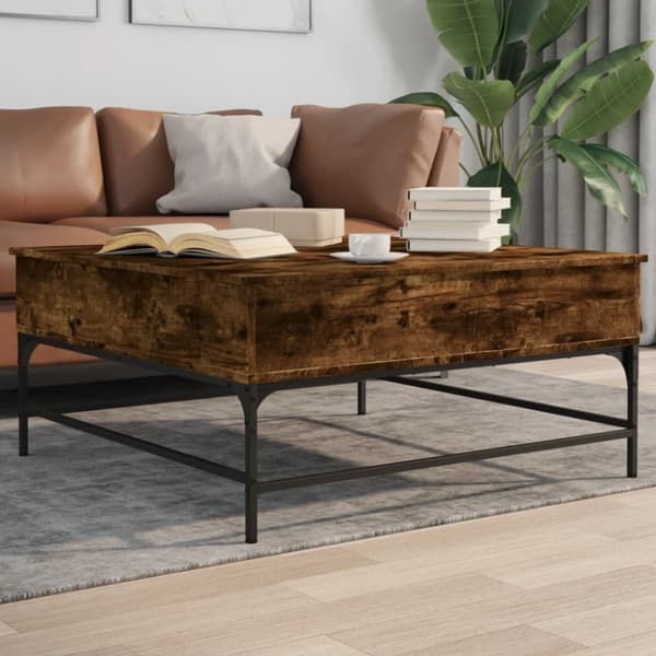 vidaXL sofabord 95x95x45 cm konstrueret træ og metal røget egetræ