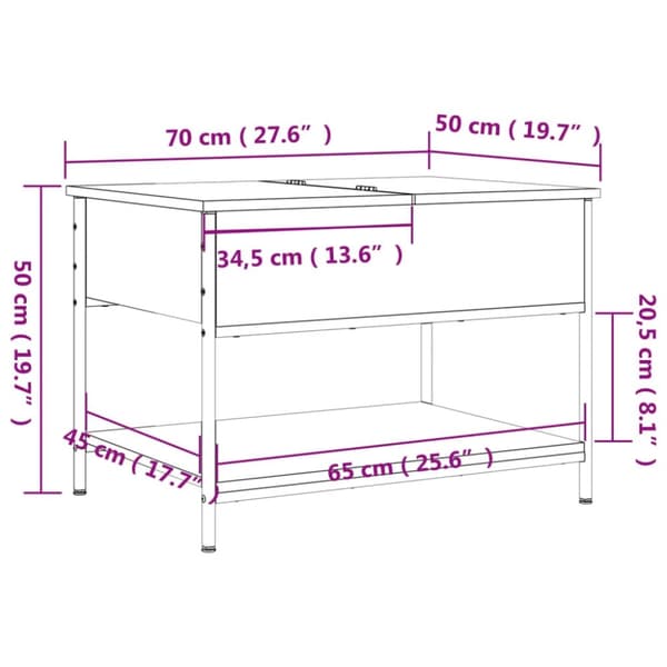 vidaXL sofabord 70x50x50 cm konstrueret træ og metal røget eg