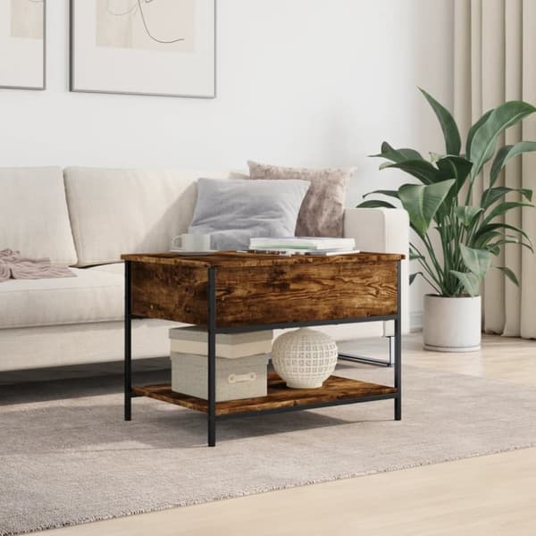 vidaXL sofabord 70x50x50 cm konstrueret træ og metal røget eg