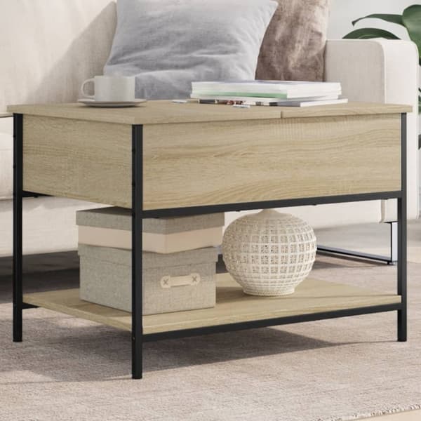 vidaXL sofabord 70x50x50 cm konstrueret træ og metal sonoma-eg