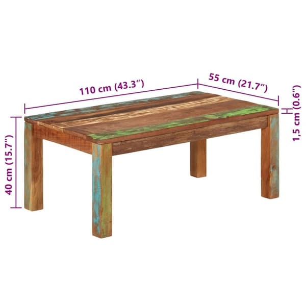 vidaXL Salongbord 110x55x40 cm Massivt gjenvunnet tre