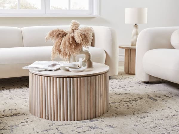 Sofabord Lyst Træ Mangotræ Understel ⌀ 70 cm med Opbevaring Klassisk Moderne Design