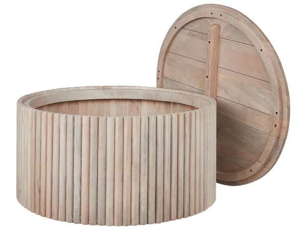Sofabord Lyst Træ Mangotræ Understel ⌀ 70 cm med Opbevaring Klassisk Moderne Design