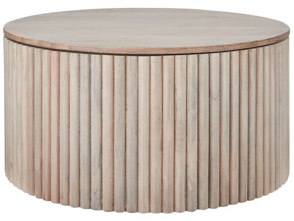 Sofabord Lyst Træ Mangotræ Understel ⌀ 70 cm med Opbevaring Klassisk Moderne Design