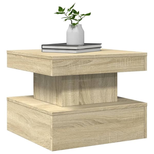 vidaXL Sohvapöytä LED-valoilla Sonoma-tammi 50x50x40 cm