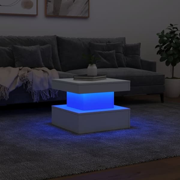 vidaXL Soffbord med LED vit 50x50x40 cm