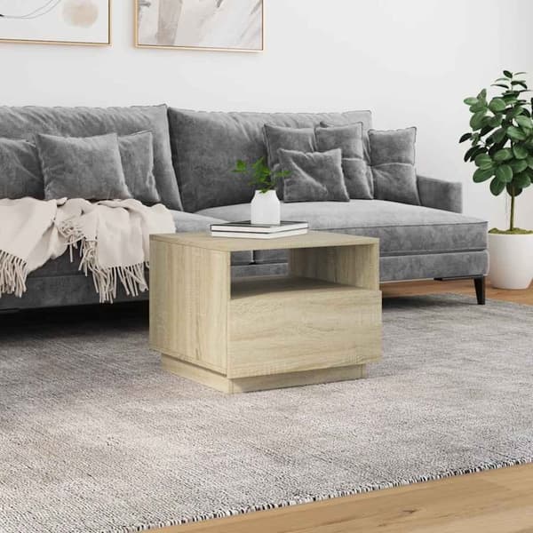 vidaXL sofabord med LED-lys 50x49x40 cm sonoma-eg