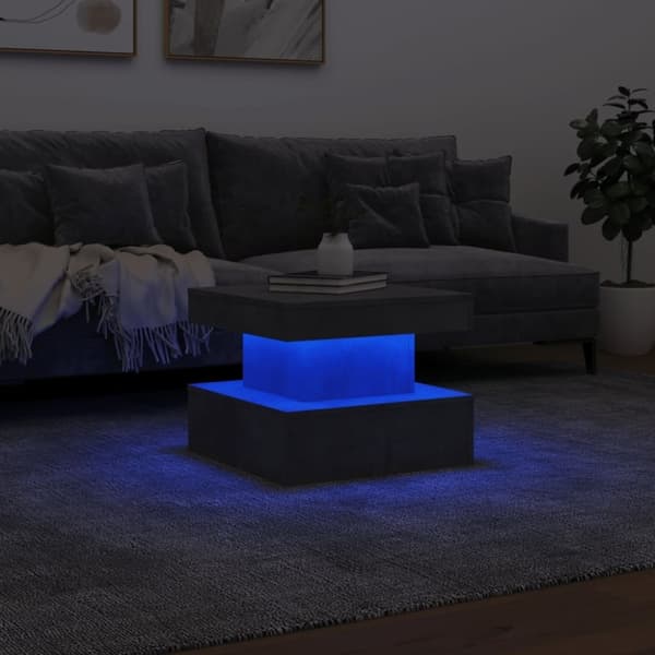 vidaXL Sohvapöytä LED-valoilla betoninharmaa 50x50x40 cm
