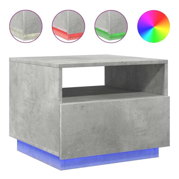 vidaXL sofabord med LED-lys 50x49x40 cm betongrå