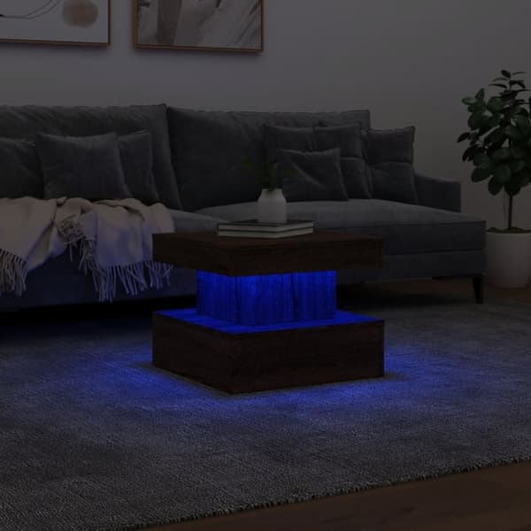 vidaXL sofabord med LED-lys 50x50x40 cm brun egetræ