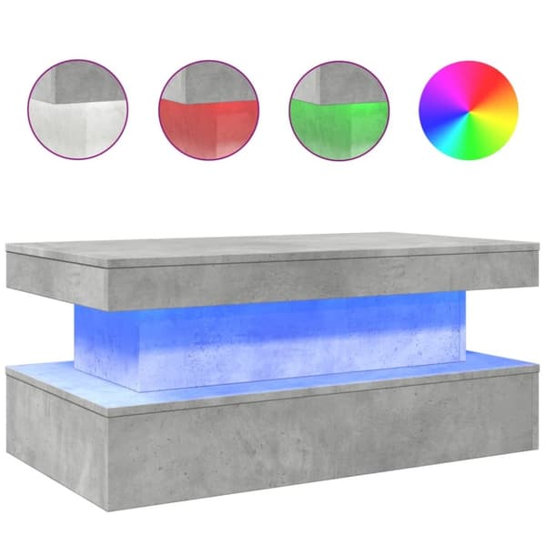 vidaXL Sohvapöytä LED-valoilla betoninharmaa 90x50x40 cm