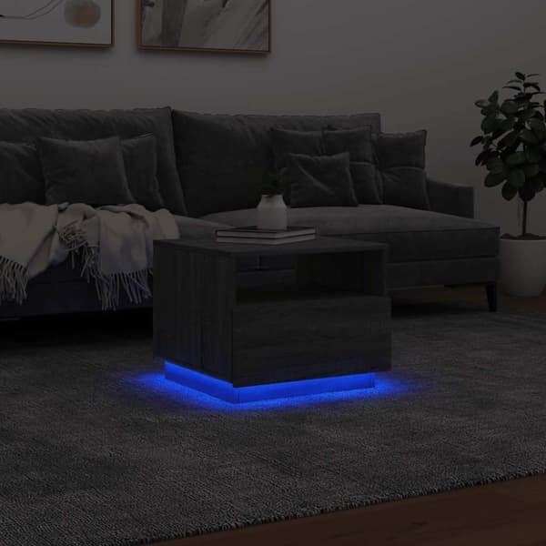 vidaXL sofabord med LED-lys 50x49x40 cm grå sonoma-eg