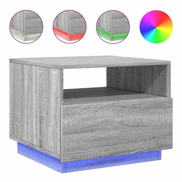 vidaXL sofabord med LED-lys 50x49x40 cm grå sonoma-eg