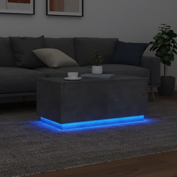 vidaXL Sohvapöytä LED-valoilla betoninharmaa 90x50x40 cm