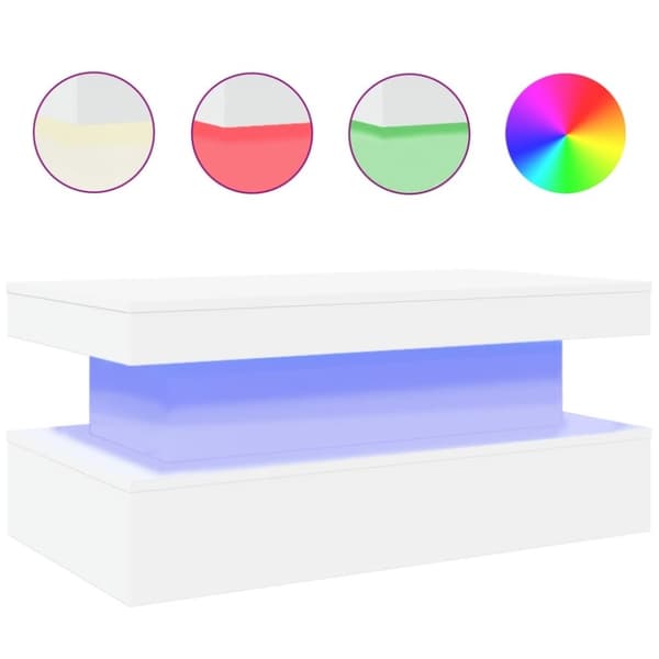 vidaXL Salongbord med LED-lys hvit 90x50x40 cm