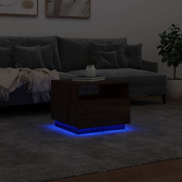 vidaXL Soffbord med LED brun ek 50x49x40 cm