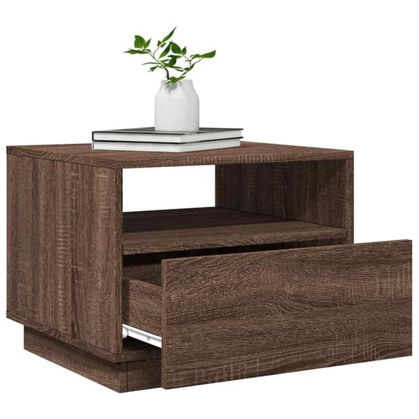 vidaXL Soffbord med LED brun ek 50x49x40 cm