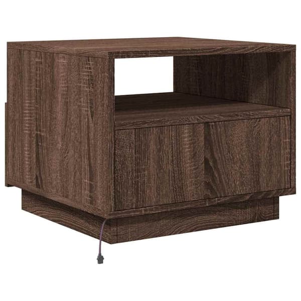 vidaXL Soffbord med LED brun ek 50x49x40 cm