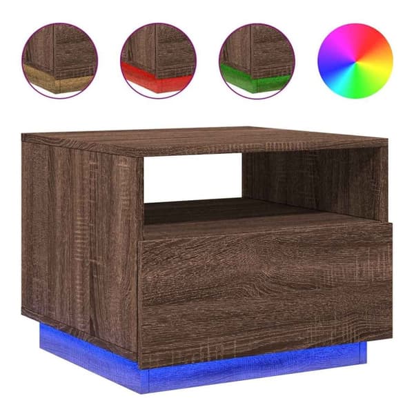 vidaXL Soffbord med LED brun ek 50x49x40 cm