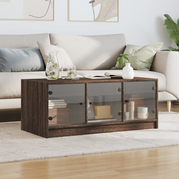 sofabord med glaslåger 102x50x42 cm brun egetræsfarve