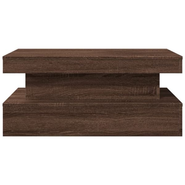 sofabord med LED-lys 90x50x40 cm brun egetræsfarve