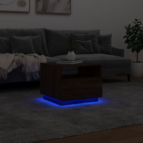 Sohvapöytä LED-valoilla ruskea tammi 50x49x40 cm