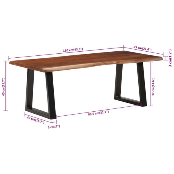 Sohvapöytä hunajanruskea 110x55x40 cm täysi akasiapuu