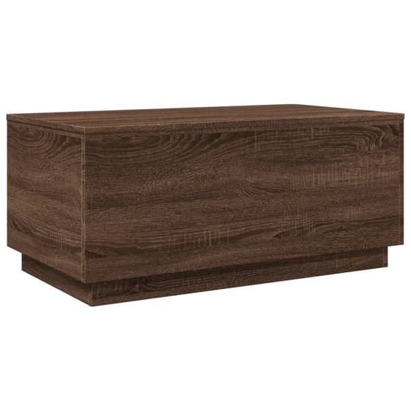 sofabord med LED-lys 90x50x40 cm brun egetræsfarve