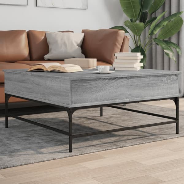 Soffbord grå sonoma 95x95x45 cm konstruerat trä och metall