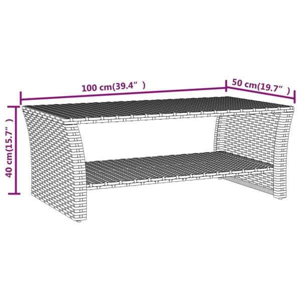 sofabord 100x50x40 cm polyrattan grå