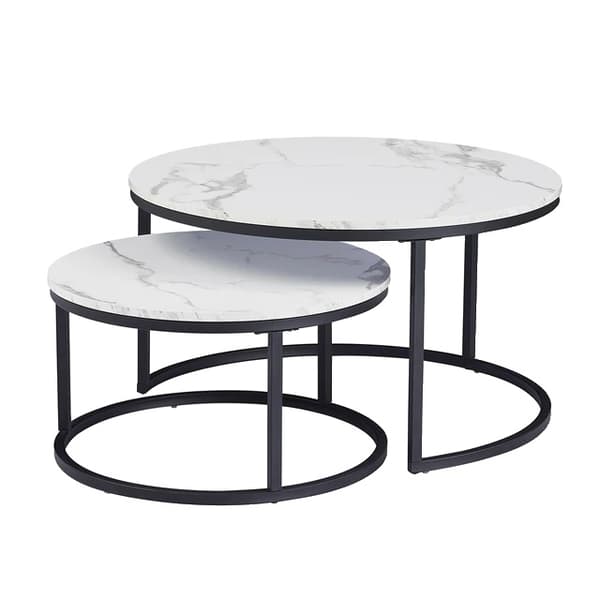 Vardagsrum Kaffebord, Vit Marmorskiva, Metallstöd, 60cm och 40cm 80cm and 60cm