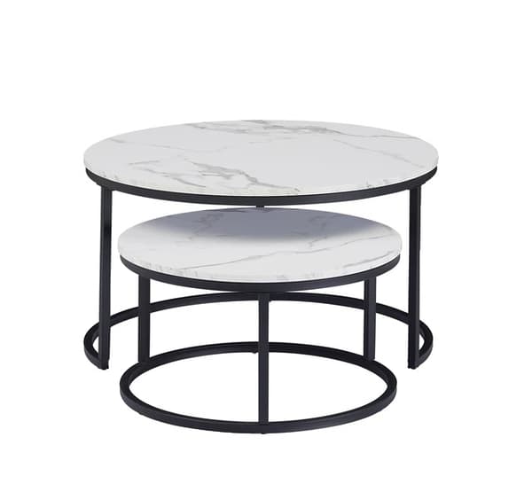 Vardagsrum Kaffebord, Vit Marmorskiva, Metallstöd, 60cm och 40cm
