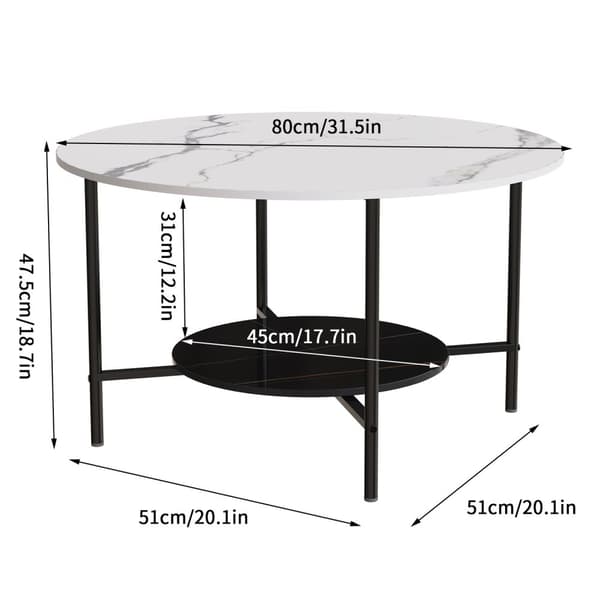 Kaffebord, rundt design, bordplade af sintret sten, HVID