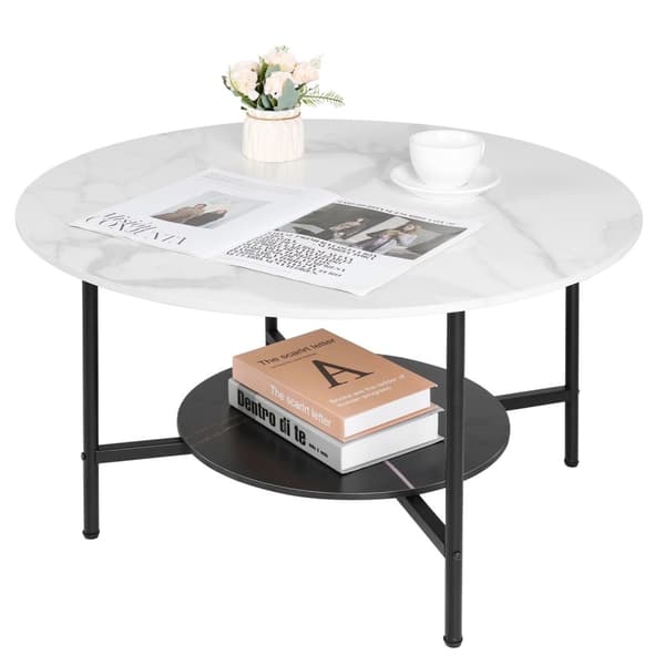 Kaffebord, rundt design, bordplade af sintret sten, HVID