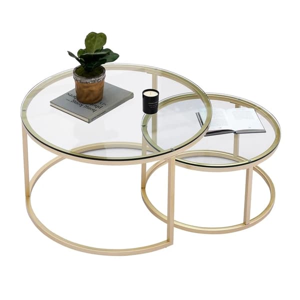 Kahvipöytä, 2-in-1-suunnittelu, karkaistu lasikansi, 80CM ja 60CM