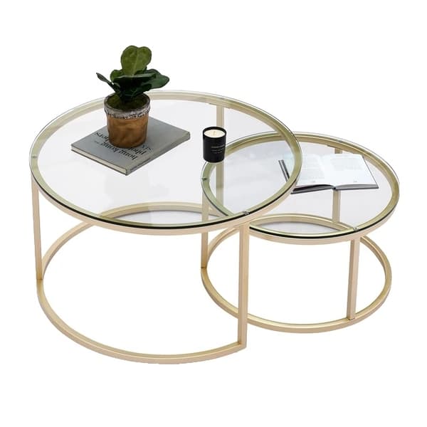 Kahvipöytä, 2-in-1-suunnittelu, karkaistu lasikansi, 80CM ja 60CM