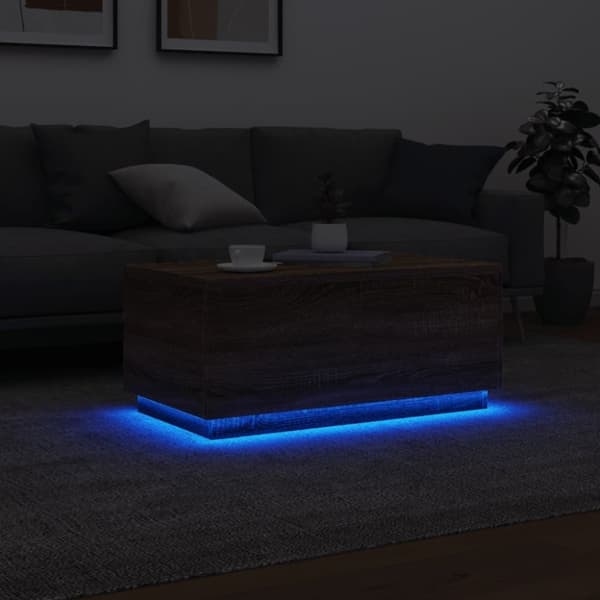 vidaXL Sohvapöytä LED-valoilla ruskea tammi 90x50x40 cm
