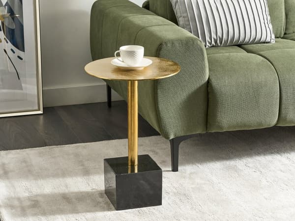 Sivupöytä kulta musta 30 x 56 x 30 cm alumiini marmori pyöreä pikkupöytä moderni