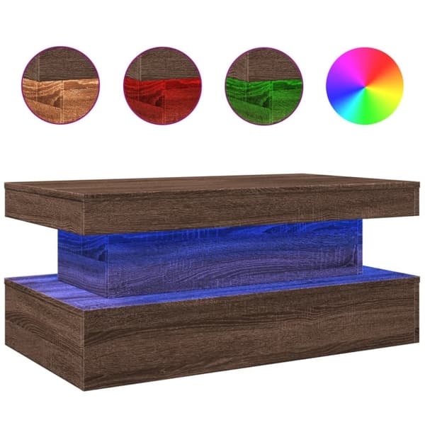 vidaXL Soffbord med LED brun ek 90x50x40 cm