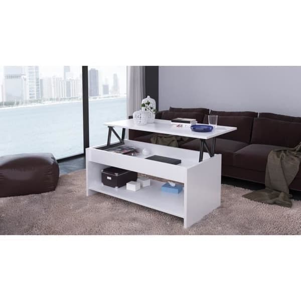 Uppfällbart soffbord - Modern stil matt vit - L 100 x D50 x H44cm - HAPPY