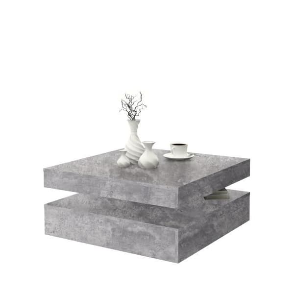 Fyrkantigt vridbart soffbord - Spånskiva - Ljusgrå betongdekor - Klassisk - L 78 x D 78 x H 35,4 cm - KAFFE
