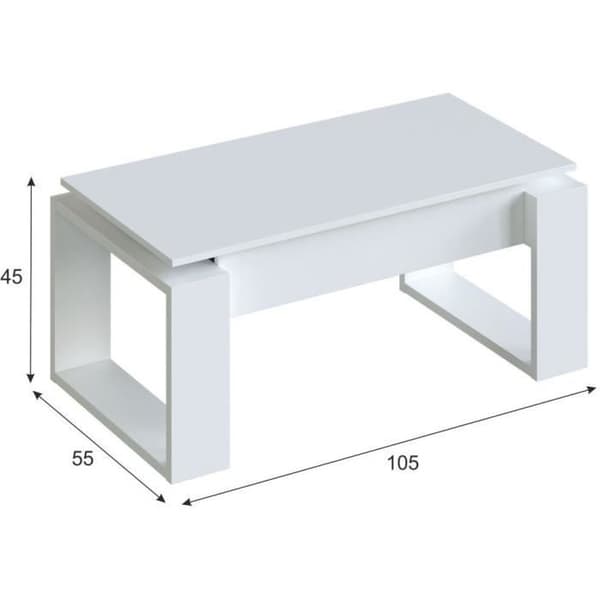 Lyftbart soffbord - Vit melamin - L 105 x D 55 x H 45 cm NOVA
