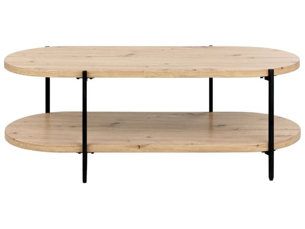 Sofabord lyst træ 120 x 50 cm oval MDF-plade jern metalben hylde klassisk moderne stil