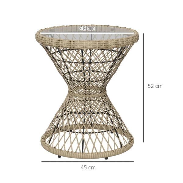 Rootz Sofabord - Sidebord - Havebord - Boho Design - Glasplade - PE Rattan - Naturlig - Lysebrun - 45 cm x 45 cm x 52 cm