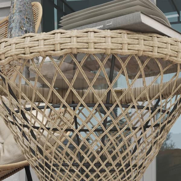 Rootz Sofabord - Sidebord - Havebord - Boho Design - Glasplade - PE Rattan - Naturlig - Lysebrun - 45 cm x 45 cm x 52 cm