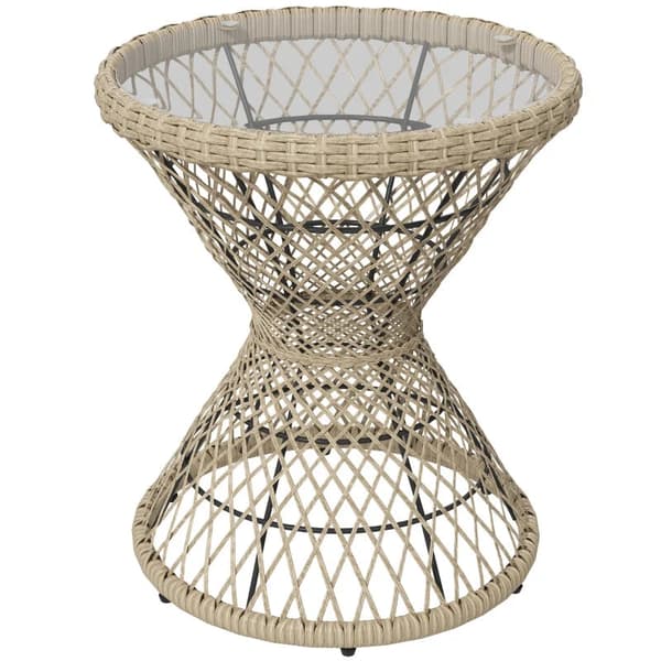 Rootz Sofabord - Sidebord - Havebord - Boho Design - Glasplade - PE Rattan - Naturlig - Lysebrun - 45 cm x 45 cm x 52 cm
