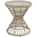 Miniatyrbillede 1 af 7: Rootz Sofabord - Sidebord - Havebord - Boho Design - Glasplade - PE Rattan - Naturlig - Lysebrun - 45 cm x 45 cm x 52 cm