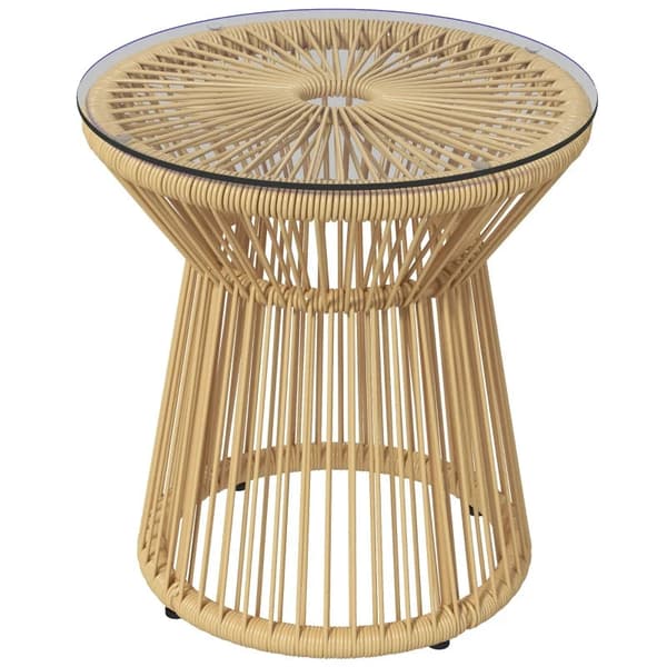 Rootz Outdoor-sivupöytä - Puutarhapöytä - Rottinkinen sivupöytä - Lasilevy - PE-rottinki - Beige - 40cm x 40cm x 42cm