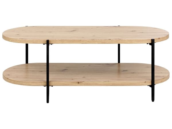 Soffbord Ljust Trä MDF Järn Metallben Ovalt Bord med Hylla 120 x 50 cm Klassisk Modern Design