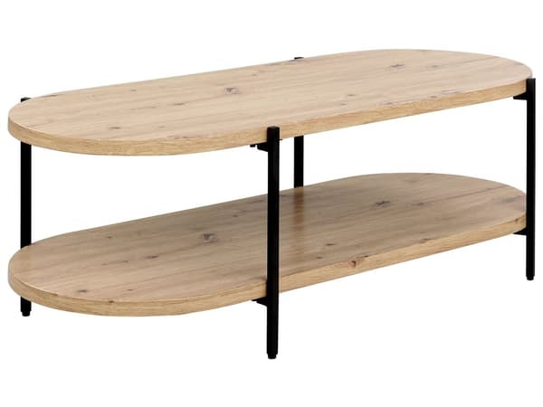 Soffbord Ljust Trä MDF Järn Metallben Ovalt Bord med Hylla 120 x 50 cm Klassisk Modern Design Soffbord Ljust Trä MDF Järn Metallben Ovalt Bord med Hylla 120 x 50 cm Klassisk Modern Design